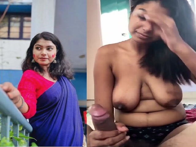 Girlfriend spitting blowjob to lover with long boobs show
