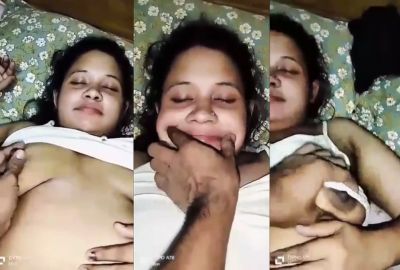 Lover presses his sleeping GF’s big boobs